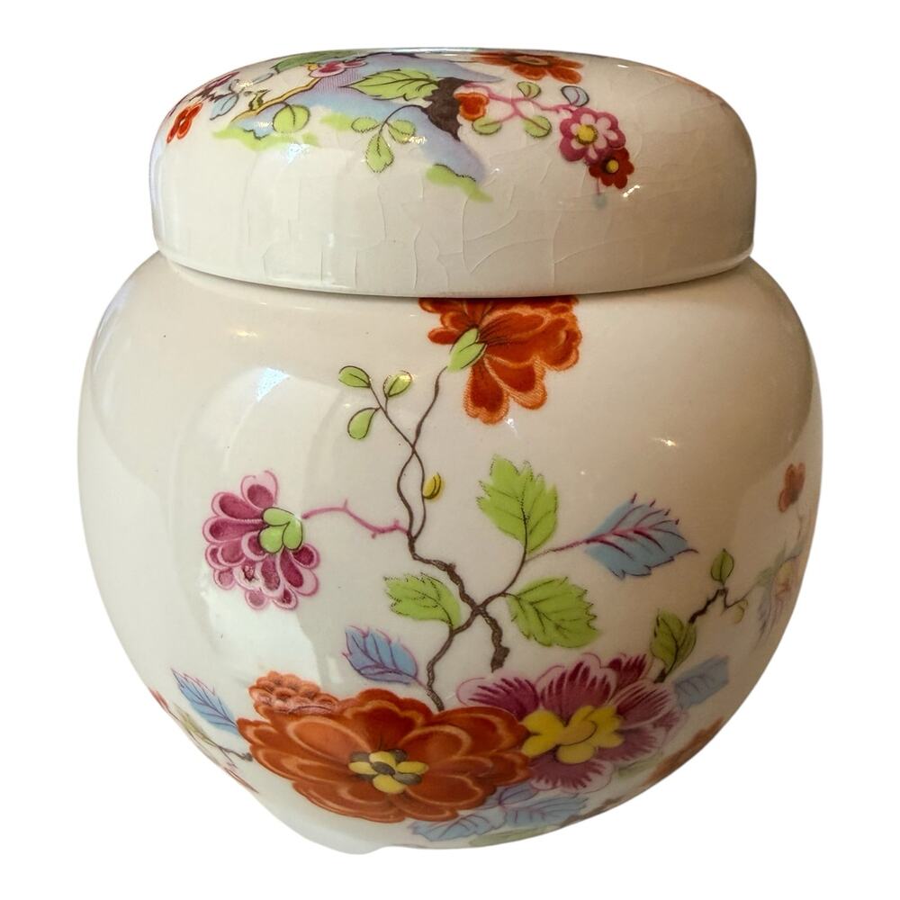 Sadler England Floral Ginger Jar Lidded Tea Caddy 4 Inch Ceramic Cottagecore